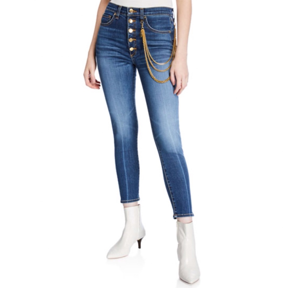 VERONICA BEARD DEBBIE HANGING GOLD CHAIN SKINNY LEG HIGH RISE WAISTED BLUE JEANS - Picture 4 of 14